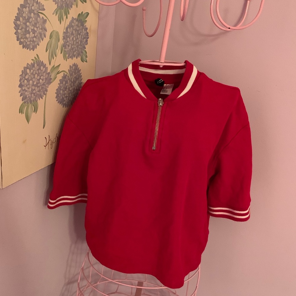 DIVIDED Red Zip Up T-shirt Crop Top